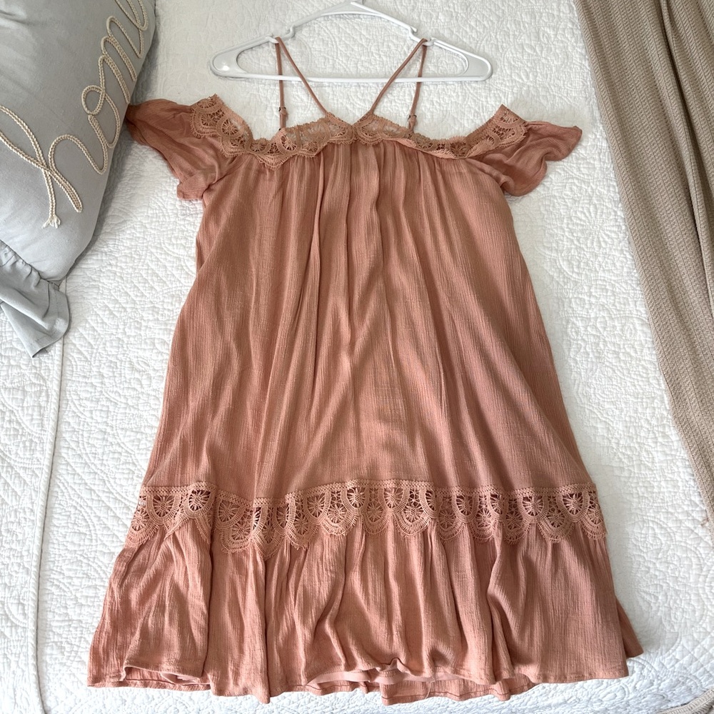 Pink Blush spaghetti strap and Off Shoulder Dress